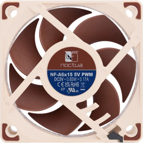 Кулер для корпуса/ Case Cooler Noctua NF-A6x15 5V PWM (60x60x15mm, 4-pin PWM, 23.4CFM, 19.8dBA, 3500RPM, Beige/Brown) фото 4