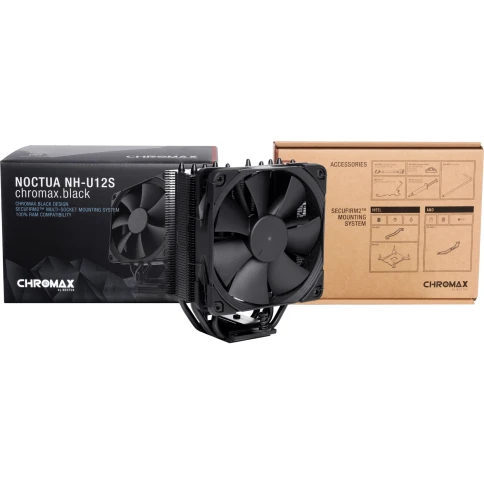 Кулер для процессора/ CPU Cooler Noctua NH-U12S chromax.black (129W, 4-pin PWM, 158mm, Al/Cu, 5x6mm, 1x120x120x25mm, 54.97CFM, 22.4dBA, 1500RPM, S: 1851/1700/1200/115X, AM5/AM4, Black) фото 4