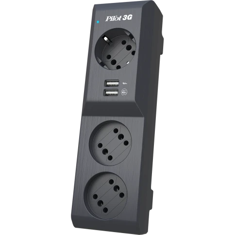 Сетевой фильтр/ Surge protector Pilot 3G 3xGP euro outlets, 10А/2.2кВа, 2xUSB, 3m, grafit фото 1