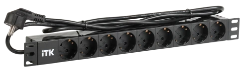 PDU 9 розеток DIN49440 (нем. cтанд.) 1U, шнур 2м вилка DIN49441 (нем. станд.), профиль из ПВХ, черный фото 1