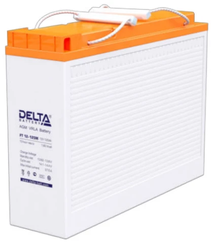 Батарея DELTA серия FT-M, FT 12-125 М, напряжение 12В, емкость 125Ач (разряд 10 часов),  макс. ток разряда (5 сек.) 950А, макс. ток заряда 37.5А, свинцово-кислотная типа AGM, клеммы под болт М8, ДxШxВ 436х108х317мм., вес 36кг., срок службы 10-12 лет./ Bat фото 1