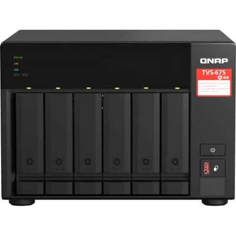 Сетевое хранилище без дисков/ SMB QNAP TVS-675-8G NAS, 6-tray w/o HDD, 2xM.2 SSD Slot, 1xHDMI-port. CPU 8-core 64-bit x86 KX-U6580 2.5 GHz , 8GB DDR4 (1 x 8GB) up to 64GB (2 x 32GB), 2x 2.5 Gigabit LAN фото 1