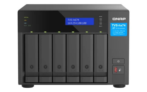 Сетевое хранилище без дисков/ ENTERPRISE QNAP TVS-h674-i5-32G QTS hero NAS, 6 x 3.5 "/ 2.5", 2 x M.2 NVMe, Intel Core i5-12400 6-core /12-thread up to 4.4 GHz, 32 GB  DDR4 (2 x 16 GB) up to 64 GB ( 2 x 32 GB), 2x 2.5 GbE BASE-T, HDMI port фото 1