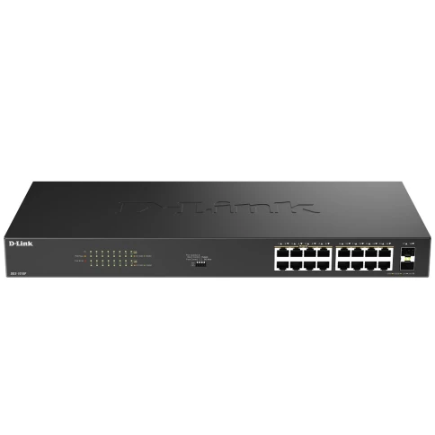 Коммутатор/ DGS-1018P Конфигурируемый PoE-коммутатор, 16х1000Base-T PoE, 2x1000Base-X SFP, PoE-бюджет 240 Вт, DIP-переключатель, корпус металл фото 2
