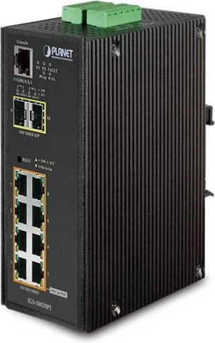 коммутатор/ PLANET IP30 L2+ SNMP Manageable 8-Port Gigabit POE(Af) Switch + 2-Port Gigabit SFP Industrial Switch (-40 to 75 C), ERPS Ring Supported, 1588 фото 1