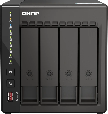 Сетевое хранилище без дисков/ SMB QNAP TS-453E-8G NAS, 4-tray w/o HDD. 2xHDMI-port. 4-core Celeron J6412 2-2.6 GHz, 8GB DDR,  2x2.5Gb LAN, 2 x M.2 2280 PCIe Gen 3 x2, 2x USB 3.2 Gen 2 (10Gbps) Port, 2x USB 2.0 port фото 1