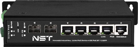 Промышленный управляемый (L2+) HiPoE коммутатор Gigabit Ethernet/ Промышленный управляемый (L2+) HiPoE коммутатор Gigabit Ethernet на 4GE PoE + 2 GE SFP порта с функцией мониторинга температуры/ влажности/ напряжения. Порты: 1 x GE (10/100/1000Base-T) с P фото 1