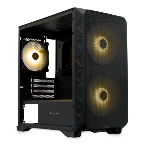 Корпус без блока питания/ Case HSPD M321, Mesh Mini-tower, Black, slide TG, 0.45 SPCC, 2x140mm ARGB (M11-140)+1x120mm ARGB (M11-120) mATX, mITX 160/340/184mm 2x2.5", 2x3.5", 4xPCI 2xUSB-A 3.0, 1xUSB-A 1.0 390x200x385mm фото 2