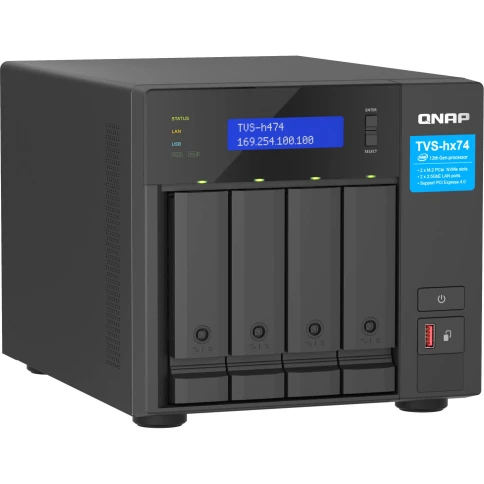 Сетевое хранилище без дисков/ ENTERPRISE QNAP TVS-h474-PT-8G QTS hero NAS, 4 x 3.5 "/ 2.5", 2 x M.2 NVMe, Intel Pentium Gold G7400 2-core/4-thread 3.7 GHz Processor, 8 GB  DDR4 (1 x 8 GB) up to 64 GB ( 2 x 32 GB), 2x 2.5 GbE BASE-T, HDMI port фото 3