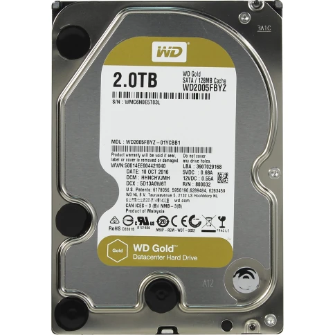 Жесткий диск/ HDD WD SATA3 2Tb Gold 7200 128mb 1 year warranty фото 1