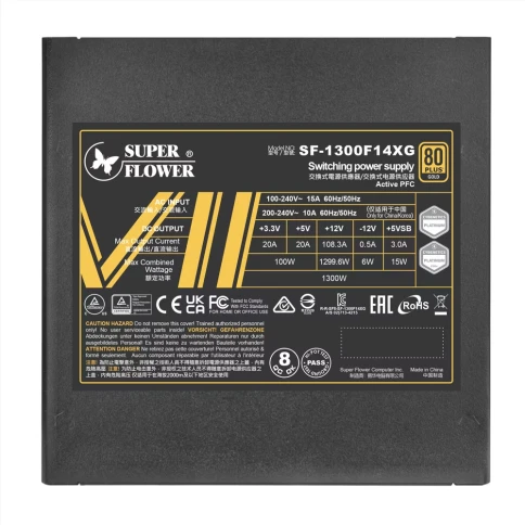 блок питания 1300 Ватт/ Power Supply Super Flower Leadex VII, 1300W, ATX 3.0, 140mm, 12xSATA, 4xPCI-E(6+2), 1x12VHPWR(12+4), APFC, 80+ Gold, Full Modular фото 5