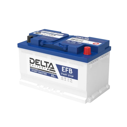 Аккумуляторная батарея для автомобилей/ DELTA серия  START MASTER, DELTA START MASTER 85 Ah EFB, напряжение 12В, емкость 85 Ач (разряд 20 часов; 10.5В), пусковой ток: 820А, полярность обратная ( - +),  тип EFB;Pb (свинцово-кислотный), клеммы: Болт,  ДxШxВ фото 1