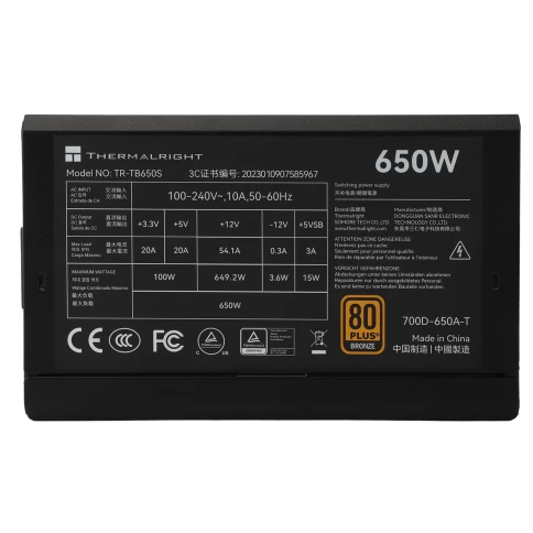 Блок питания 650W/ Power Supply Thermalright, 650W 80+ Bronze (ATX, 3.0, Non-modular, 1x24(20+4)pin 550mm, 1xCPU*2 8(4+4)pin 600+150mm, 1xPCIe*2 8(6+2)pin 500+150mm, 1xSATA*3+MOLEX4pin*1 400+150+150+150mm, 1xSATA*2+MOLEX4pin*2 400+150+150+150mm, Active, 1 фото 2