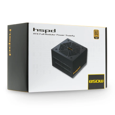 Блок питания/ Power Supply HSPD, 850W 80+ Gold (ATX, 2.52, Full modular, 1x24(20+4)pin mesh 550mm, 1xCPU*2 8(4+4)pin 650+150mm, 2xPCIe*2 8(6+2)pin 500+150mm, 2xSATA*3 450+150+150mm, 1xMOLEX4pin*3 450+150+150mm , Active, 120x120mm, 150x140x86mm, APFC, OVP, фото 6