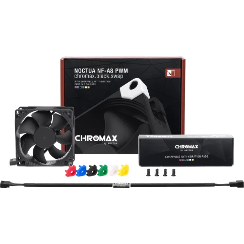 Кулер для корпуса/ Case Cooler Noctua NF-A8 PWM chromax.black.swap (80x80x25mm, 4-pin PWM, 32.67CFM, 17.7dBA, 2200RPM, Black) фото 3