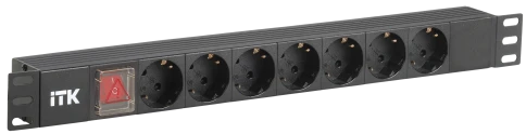 PDU 7 розеток DIN49440 (нем. cтанд.), с LED выключателем,1U, без шнура, вх. IEC320 C14, алюминиевый профиль, черный фото 1