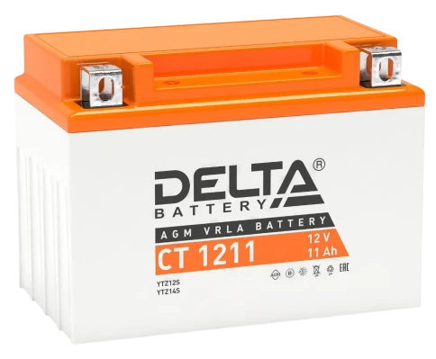 Аккумуляторная батарея для мото-техники/ DELTA серия  CT, CT 1211, напряжение 12В, емкость 11 Ач (разряд 10 часов 10.5 В), пусковой ток: 210А, полярность обратная ( - +),  тип AGM;Pb (свинцово-кислотный), клеммы: BN под болт,  ДxШxВ 151x86x112мм., вес  3, фото 1