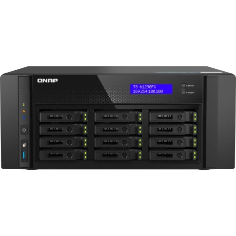 Сетевое хранилище без дисков/ Enterprise QNAP TS-h1290FX-7232P-64G12-Bay NAS(2.5 SATA/SSD U.2 NVMe w/o HDD), AMD EPYC 7232P 3.1 GHz (3.2 GHz), 64 GB DDR4 ECC, 2x2.5GbE LAN, 2 x 25GbE SFP28 port фото 1