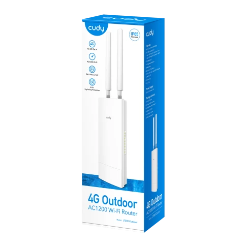 Точка доступа/ Outdoor 4G LTE AC1200 WiFi Router, Cat.4, 300Mbps +  867Mbps Wi-Fi, build-in 4G LTE modem, lightning protection, IP65 Waterproof, 10/100M RJ45, 2 x Detachable 4G Antennas, 24V passive PoE adapter included, Cudy Mesh Support, Zerotier/Wiregu фото 4
