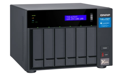 Сетевое хранилище без дисков/ SMB QNAP TVS-672XT-i3-8G 6-Bay NAS, Intel Core i3-8100T 4-core 3.1 GHz Processor, 8GB DDR4 RAM (max 32GB RAM), 6x 2.5"/3.5" SATA HDD/SSD + 2x M.2 PCIe  SSD slot, 2xGbE LAN, 1 x 10GBase-T, 2 x Thunderbolt 3 port фото 4