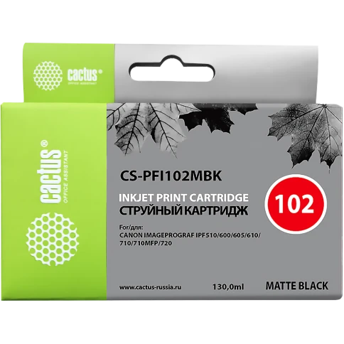 -/ Картридж струйный Cactus CS-PFI102MBK черный матовый (130мл) для Canon iPF500/iPF600/iPF700/ MFP M40 фото 1