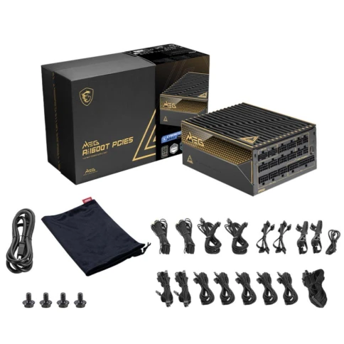 Блок питания ПК/ Power Supply MSI MEG Ai1600T PCIE5, 1600W 80+ Titanium (ATX, 3.1, PCIe 5.1, Full modular, 1x24(20+4)pin, 2xCPU 8(4+4)pin, 9xPCIe(6+2)pin, 2x12V(2x6), 8xSATA3, 8xMOLEX4pin, Active, 135x135mm, 150x190x86mm, APFC, black) фото 6