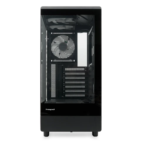 Корпус без блока питания/ Case HSPD F510, Panoramic Mid Tower, Black, TG, 0.5 SPCC, 3x120mm ARGB (Orbis F1) ATX, mATX, mITX 180/280/160mm 1x2.5", 1x3.5", 7xPCI 2xUSB-A 3.0 356x218x467mm фото 4