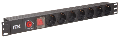 PDU 7 розеток нем. стандарт, с LED выключателем и защитой от перенапряжения, без шнура, вх. C14, алюминиевый профиль фото 1