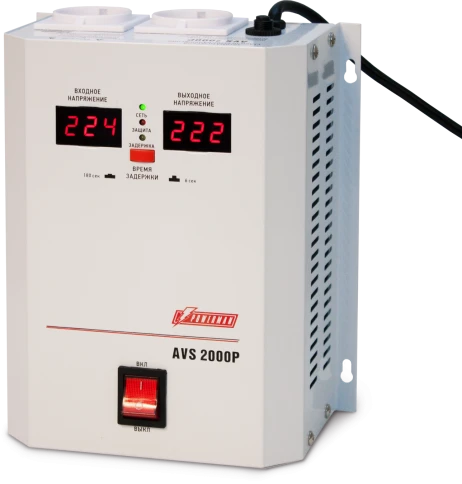 Стабилизатор POWERMAN AVS 2000P, ступенчатый регулятор, цифровые индикаторы уровней напряжения, 2000ВА, 110-260В, максимальный входной ток 15А, 2 евророзетки, IP-20, навесной,  215мм х 270мм х 110мм, 5.2 кг./ Stabilizer POWERMAN AVS 2000P, step-type regul фото 1