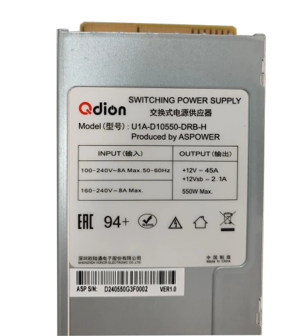Блок питания серверный/ Server power supply Qdion Model U1A-D10550-DRB-H P/N:99MAD10550I1170122 CRPS 1U Module 550W Efficiency 80 Plus Platinum, Gold Finger (option), Cable connector: C14 фото 1