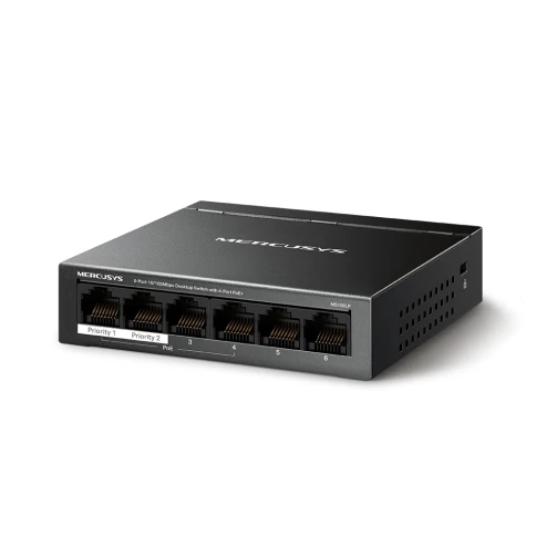 Коммутатор/ 6-Port 10/100 Mbps Desktop Switch with 4-Port PoE+ PORT: 4x10/100 Mbps PoE+ Ports, 2x10/100 Mbps Non-PoE Ports SPEC: Compatible with 802.3af/at PDs, 40 W PoE Power, Desktop Steel Case, Wall Mounting FEATURE: Extend Mode for 250m PoE Transmitti фото 2