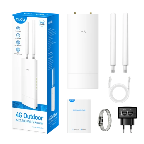 Точка доступа/ Outdoor 4G LTE AC1200 WiFi Router, Cat.4, 300Mbps +  867Mbps Wi-Fi, build-in 4G LTE modem, lightning protection, IP65 Waterproof, 10/100M RJ45, 2 x Detachable 4G Antennas, 24V passive PoE adapter included, Cudy Mesh Support, Zerotier/Wiregu фото 5