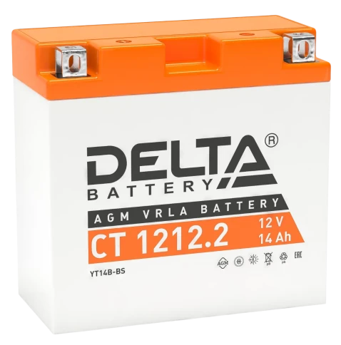 Аккумуляторная батарея для мото-техники/ DELTA серия  CT, CT 1212.2, напряжение 12В, емкость 12 Ач (разряд 10 часов 10.5 В), пусковой ток: 155А, полярность обратная ( - +),  тип AGM;Pb (свинцово-кислотный), клеммы: BN под болт,  ДxШxВ 151x71x146мм., вес фото 1