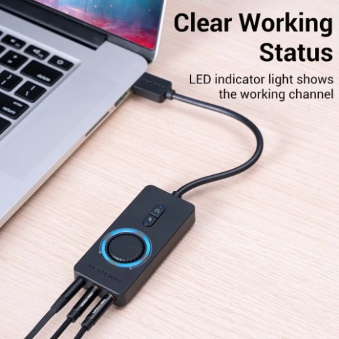 Внешняя звуковая карта Vention USB c регулятором громкости Черная фото 15