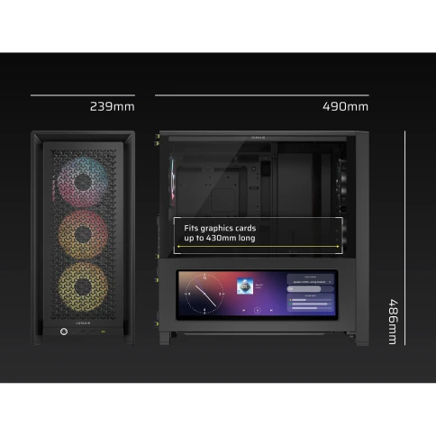 Корпус без блока питания/ Case Corsair Frame 4000D LCD RS ARGB, Midi-Tower, TG, 3x120mm ARGB, 2xUSB-A 3.2, 1xUSB 3.2 Type-C, E-ATX, ATX, mATX, mITX Black фото 8