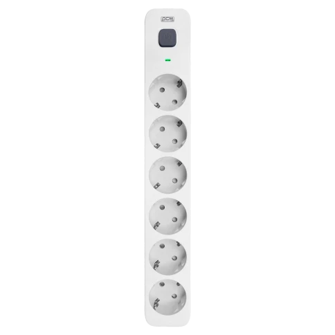 Фильтр-удлинитель PowerCom SP-06W 5.0M, 6 розеток, белый, 16А, 4кВт, 380Дж, защитные шторки, защита от КЗ, перегрузки, ВЧ и импульсных помех, кабель 3x1.5 мм2, ШхГхВ 338.5х50х40.2 мм, вес 0.82 кг./ Surge protector PowerCom SP-06W 5.0M, 6 sockets, white, 1 фото 1