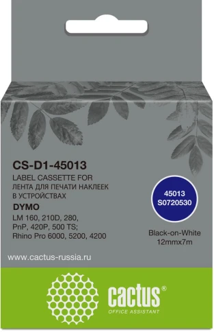 -/ Картридж ленточный Cactus CS-D1-45013 45013 черный/белый для Dymo LM 160, 210D, 280, PnP, 420P, 500 TS; Rhino Pro 6000, 5200, 4200 фото 2