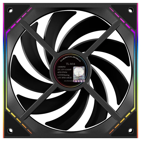 Кулер для корпуса/ Case Cooler Thermalright TL-M14 (140x144x25mm, 4-pin PWM, ARGB, 88.75CFM, 23.7dBA, 1500RPM, Black) фото 8