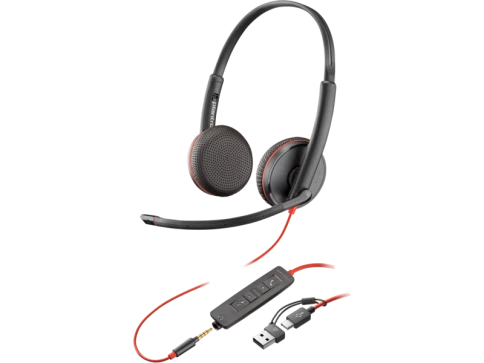 Гарнитура проводная/ Poly Blackwire 3225 Stereo USB-C Headset +3.5mm Plug +USB-C/A Adapter (Bulk) фото 1
