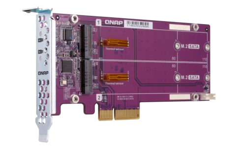 Плата расширения/ QNAP QM2-2S-220A Dual M.2 22110/2280 SATA SSD expansion card (PCIe Gen2 x2), Low-profile bracket pre-loaded, Low-profile flat and Full-height are bundled (shorter version to support TVS-x82/TS-x77 PCIe slot 2 & slot 3) фото 2