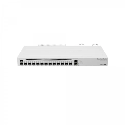Маршрутизатор/ CCR2004-1G-12S+2XS Cloud Core Router with Annapurna Alpine AL32400 Cortex A57 CPU (4-cores, 1.7GHz per core), 4GB RAM, 1x Gigabit RJ45 port, 12x 10G SFP+ cages, 2 x 25G SFP28 cages, RouterOS L6, 1U rackmount case, Dual PSU фото 2