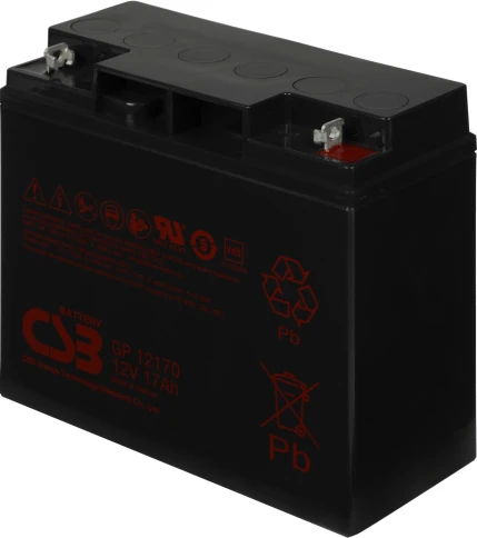 Батарея CSB серия GP, GP12170 B3, напряжение 12В, емкость 17Ач (разряд 20 часов), макс. ток разряда (5 сек.) 230А, ток короткого замыкания 532А, макс. ток заряда 5.1A, свинцово-кислотная типа AGM, клеммы В3, под гайку и болт М6, ДxШxВ 181x76.2x167мм., вес фото 1