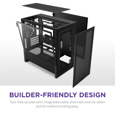 Корпус без блока питания/ Case NZXT H3 Flow (2025), Midi-Tower, TG, 1x120mm, 1xUSB-A 3.2 + 1xUSB-C 3.2, mATX, mITX Black фото 8