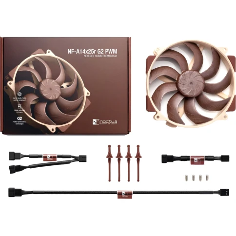 Кулер для корпуса/ Case Cooler Noctua NF-A14x25r G2 PWM (140x140x25mm, 4-pin PWM, 91.58CFM, 24.8dBA, 1500RPM, Beige/Brown) фото 4