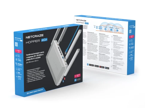 Маршрутизатор/ Netcraze Hopper 4G+ Гигабитный интернет-центр с модемом 4G+, двумя слотами для SIM-карт, Mesh Wi-Fi 6 AX3000, 5-портовым Smart-коммутатором и многофункциональным портом USB 3.0 фото 6