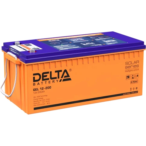 Батарея DELTA серия GEL, GEL 12-200, напряжение 12В, емкость 200Ач (разряд 10 часов),  макс. ток разряда (5 сек.) 1000А, макс. ток заряда 40А, свинцово-кислотная типа AGM+GEL, клеммы под болт М8, ДxШxВ 522х239х217мм., вес 64.7кг., LCD, срок службы 10-12 л фото 1