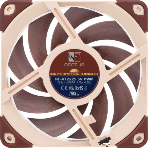 Кулер для корпуса/ Case Cooler Noctua NF-A12x25 5V PWM (120x120x25mm, 4-pin PWM, 56.65CFM, 21.4dBA, 1900RPM, Beige/Brown) фото 3