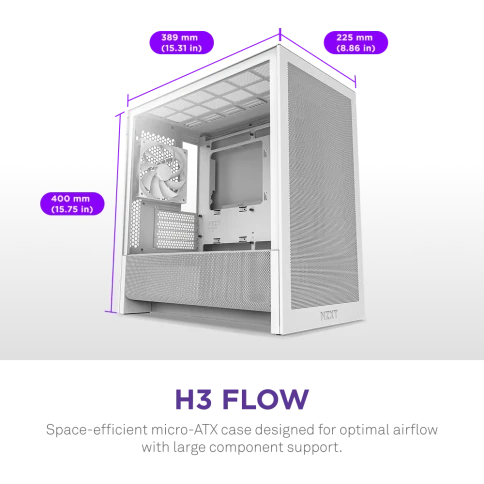 Корпус без блока питания/ Case NZXT H3 Flow (2025), Midi-Tower, TG, 1x120mm, 1xUSB-A 3.2 + 1xUSB-C 3.2, mATX, mITX White фото 2