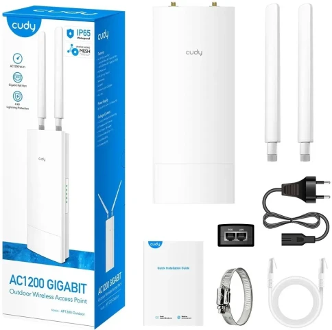 Точка доступа/ AC1200 WiFi Gigabit Outdoor Access Point, 867Mbps at 5GHz + 300Mbps at 2.4GHz, 1 x Gigabit RJ45, 2 Detachable Antennas, 802.3at/802.3af PoE or passive PoE, IP65 Waterproof, lightning protection, 48V passive PoE adapter included, Cudy Mesh S фото 6