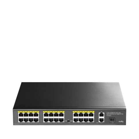 Коммутатор/ 24-Port 10/100M PSE RJ-45 +2 Gigabit RJ- 45 +1SFP Port with 24 POE Ports Switch with Built-in power supply, support 16-port IEEE 802.3at PoE+ Injector, Rack-mountable Steel case, 300W Internal фото 1
